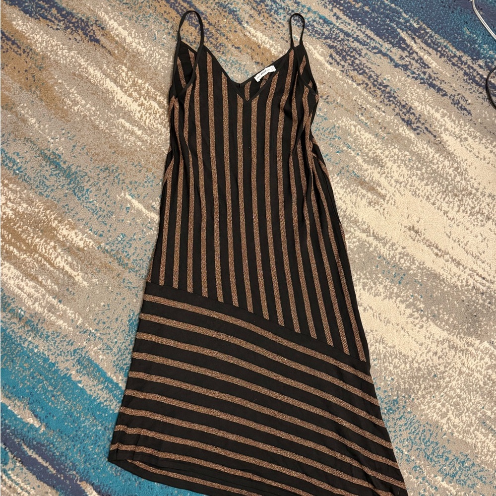 Zara Striped Black and Brown Dress